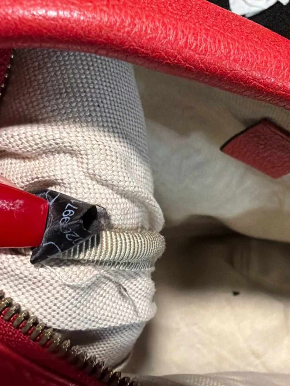 Gucci Red Leather Logo Belt Bag with Striped Strap